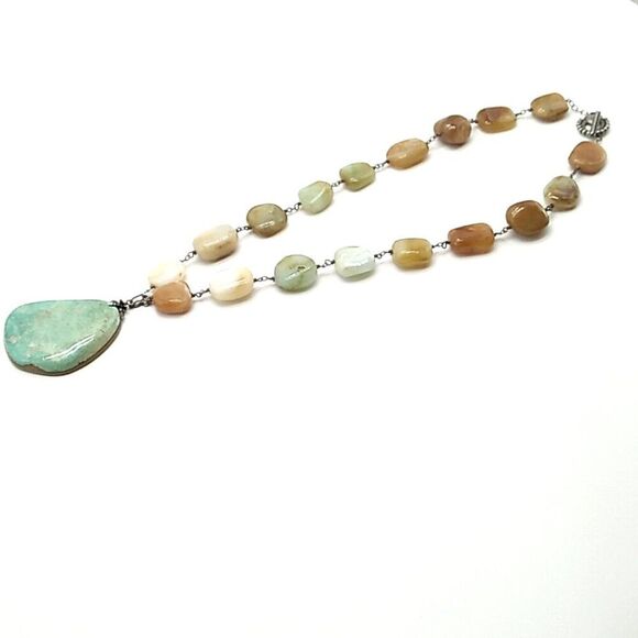 Artisan Tumbled Amazonite Square Beads on Wire Choker Necklace - Picture 8 of 16